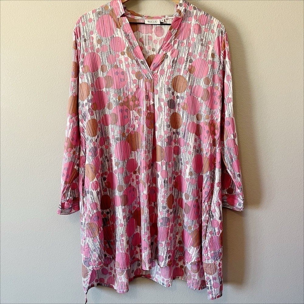 Masai Size Small Tunic Top Polka Dot Pink Long Kimono Sleeves Lagenlook Modal